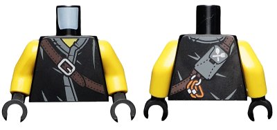 LEGO onderdeel Torso Ninjago Robe with Brown Belt, Silver Buckle, Cutlery Pouch, Carabiners and Dark Bluish Gray Fabric Creases Pattern / Yellow Arms / Black Hands (973pb3583c01)