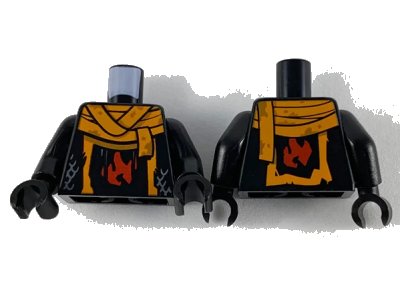 LEGO onderdeel Torso Orange Scarf and Red Fire Symbol Pattern / Black Arms / Black Hands (973pb3615c01)