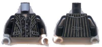 LEGO onderdeel Torso Suit with White and Brown Stripes Pattern / Black Arms / Light Nougat Hand Left / Light Bluish Gray Hand Right (973pb3621c01)