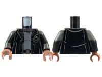 LEGO onderdeel Torso Black Trench Coat with Gray Shirt, Silver Buttons and SHIELD Badge Pattern / Black Arms / Reddish Brown Hands 973pb3642c01