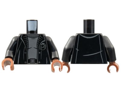 LEGO onderdeel Torso Black Trench Coat with Gray Shirt, Silver Buttons and SHIELD Badge Pattern / Black Arms / Reddish Brown Hands (973pb3642c01)