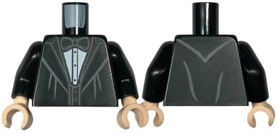 LEGO onderdeel Torso Jacket with Wide Lapels, White Shirt with Black Bow Tie and Vest Pattern / Black Arms / Light Nougat Hands (973pb3697c01)
