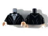 LEGO part Torso Jacket with White Bow Tie, Shirt and Black Vest Pattern / Black Arms / Light Nougat Hands 973pb3698c01
