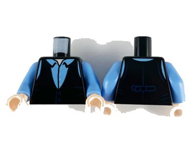 LEGO onderdeel Torso Vest, Medium Blue Shirt with Collar Pattern / Medium Blue Arms / Light Nougat Hands (973pb3726c01)