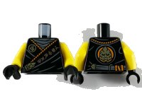 LEGO part Torso Tunic, Dark Bluish Gray Shirt, Orange Hem, Copper and Gold 'MANTER' and Gold Gorilla Pattern / Yellow Arms / Black Hands 973pb3790c01