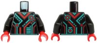 LEGO onderdeel Torso Dark Turquoise and Red Stripes, Rectangles and Circles Pattern / Black Arms / Red Hands 973pb3809c01