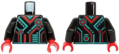 LEGO onderdeel Torso Dark Turquoise and Red Stripes, Rectangles and Circles Pattern / Black Arms / Red Hands (973pb3809c01)