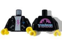 LEGO part Torso Jacket, White Shirt with Dark Pink Lightning Bolt, 'TOUR' and Cityscape on Back Pattern / Black Arms / Yellow Hands 973pb3875c01