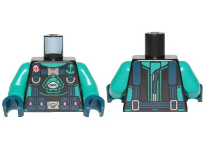 LEGO onderdeel Torso Diving Suit with Dark Turquoise Shark and Anchor and Dark Pink Octopus Pattern / Dark Turquoise Arms / Dark Blue Hands (973pb3904c01)