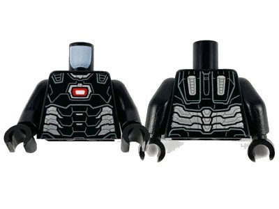 LEGO onderdeel Torso Armor, Dark Bluish Gray Panel Lines, Red Arc Reactor and Silver Trim Pattern / Black Arms / Black Hands (973pb3953c01)