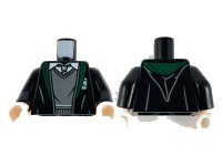LEGO part Torso Robe with Dark Green Hem and Slytherin Logo, White Shirt Collar and Dark Bluish Gray Sweater Pattern / Black Arms / Light Nougat Hands 973pb3991c01