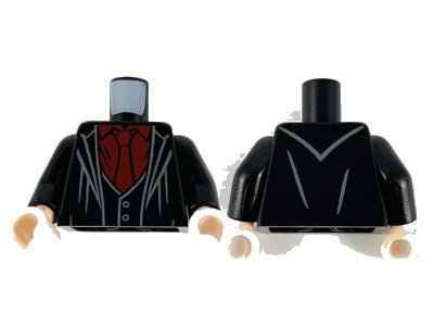 LEGO onderdeel Torso Robe and Vest, Dark Red Shirt and Tie Pattern / Black Arms / Light Nougat Hands (973pb3992c01)