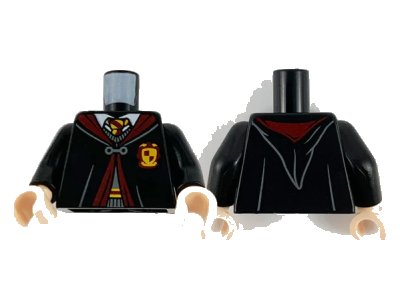 LEGO onderdeel Torso Hogwarts Robe Clasped over Dark Bluish Gray Sweater, Dark Red and Bright Light Orange Tie and Trim Pattern / Black Arms / Light Nougat Hands (973pb4019c01)