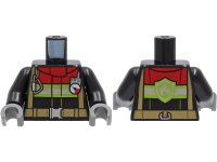 LEGO onderdeel Torso Fire Jacket with Red Collar, Silver and Lime Reflective Stripes, Dark Tan Harness and Belt, Carabiner, and Gauge Pattern / Black Arms / Dark Bluish Gray Hands 973pb4114c01