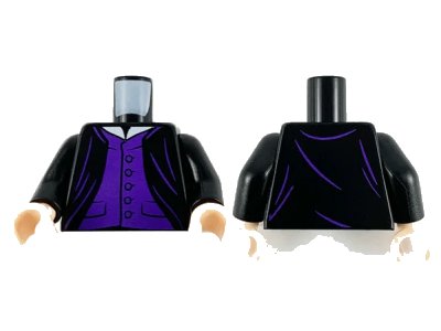 LEGO onderdeel Torso Harry Potter Robe Open over Dark Purple Vest with Buttons and Pockets, White Collar Pattern / Black Arms / Light Nougat Hands (973pb4128c01)