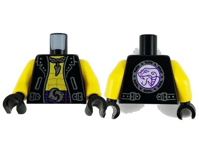 LEGO onderdeel Torso Jacket, Yellow Chest, Silver Necklace with Fang Pendant and Yin Yang Belt Buckle Pattern / Yellow Arms / Black Hands (973pb4153c01)
