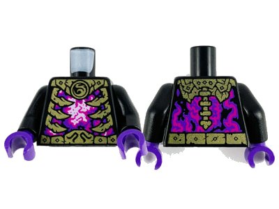 LEGO part Torso Gold Armor and Ribs, Magenta, Dark Purple and White Energy Pattern / Black Arms / Dark Purple Hands (973pb4192c01)