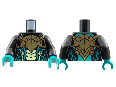 LEGO onderdeel Torso Bold Breastplate, Yellowish Green Scales, Dark Turquoise Gills and Spots Pattern / Black Arms / Dark Turquoise Hands (973pb4315c01)