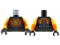 LEGO part Torso Orange Breastplate with Silver Clasps and Buckle, Bright Light Orange Ninjago Logogram Letter C Pattern / Orange Arms / Black Hands 973pb4317c01