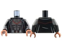 LEGO part Torso Jacket with Red Stripe, Pearl Dark Gray Armor Pattern / Black Arms / Reddish Brown Hands 973pb4343c01
