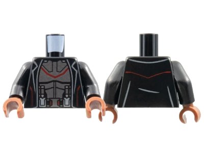 LEGO onderdeel Torso Jacket with Red Stripe, Pearl Dark Gray Armor Pattern / Black Arms / Reddish Brown Hands (973pb4343c01)