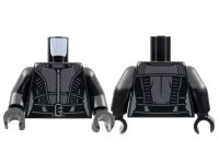 LEGO onderdeel Torso Female Catsuit, Pearl Dark Gray Center Panel and Trim, Silver Zipper and Buckle Pattern / Black Arms / Black Hands 973pb4492c01