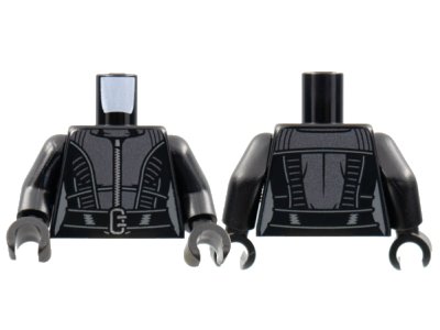 LEGO onderdeel Torso Female Catsuit, Pearl Dark Gray Center Panel and Trim, Silver Zipper and Buckle Pattern / Black Arms / Black Hands (973pb4492c01)