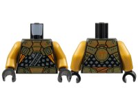 LEGO part Torso Tunic, Dark Bluish Gray Trim, Gold Shoulder Armor and Belt with Orange Trim, Ninjago Logogram Letter C on Back Pattern / Pearl Gold Arms / Black Hands 973pb4793c01