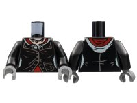 LEGO part Torso Female Jacket with Silver Lines and Necklace, Light Nougat Neck, Red Shirt Pattern / Black Arms / Dark Bluish Gray Hands 973pb4818c01