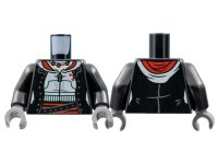 LEGO onderdeel Torso Female Open Jacket with Buttons, White Hoodie, Silver Zipper and Necklace, Red Trim, Belt Pattern / Black Arms / Dark Bluish Gray Hands 973pb4887c01