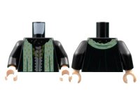 LEGO onderdeel Torso Robe, Black Fur Collar, Gold Necklaces, Sand Green Stole with Gold Spots Pattern / Black Arms / Light Nougat Hands 973pb4894c01