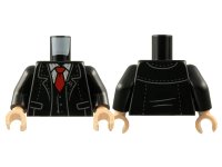 LEGO part Torso Jacket and Vest with Silver 'M' Pin, White Shirt with Light Bluish Gray Stripes, Red Tie Pattern / Black Arms / Light Nougat Hands 973pb4902c01
