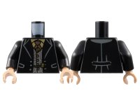 LEGO part Torso Jacket, Light Bluish Gray Vest, Tan Shirt, Copper Tie, Gold Letter M Tack, Buttons, and Skull Chain Pattern / Black Arms / Light Nougat Hands 973pb4903c01