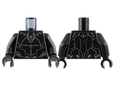 LEGO onderdeel Torso Necklace with 7 Claws, Light Bluish Gray and Pearl Dark Gray Lines and Contours Pattern / Black Arms / Black Hands (973pb4927c01)