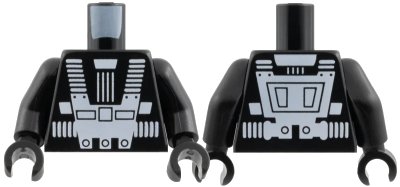 LEGO onderdeel Torso Space White Harness and Chest Panel with Rivets and Back Print Pattern (Blacktron I) / Black Arms / Black Hands (973pb4967c01)