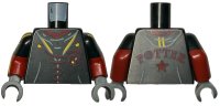 LEGO onderdeel Torso Jacket with Hogwarts Crest, Dark Red 'POTTER' and Laces, Bright Light Orange Trim Pattern / Dark Red Arms with Black Short Sleeves, Bright Light Orange Stars and Stripes Pattern / Dark Bluish Gray Hands 973pb4983c01