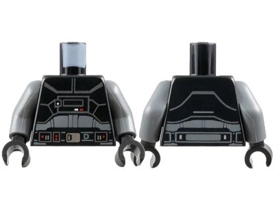 LEGO onderdeel Torso SW Armor Plates, Lights and Belt with Silver Buckle Pattern (Inquisitor Fifth Brother) / Dark Bluish Gray Arms / Black Hands (973pb5100c01)