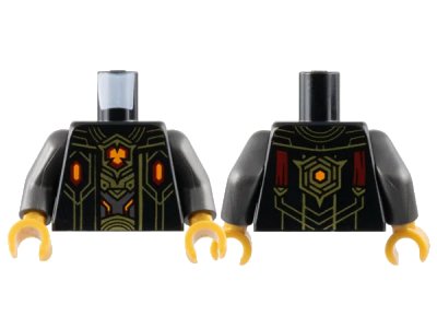 LEGO onderdeel Torso Robe Open with Dark Red and Orange Hexagonal Crystals and Gold Lines over Armor Pattern / Pearl Dark Gray Arms / Pearl Gold Hands (973pb5252c01)