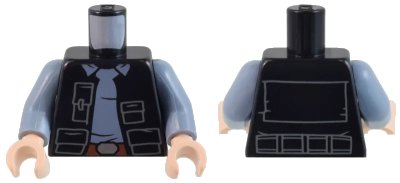 LEGO onderdeel Torso SW Vest Open with Pockets over Sand Blue Shirt with Collar, Reddish Brown Belt with Silver Buckle Pattern / Sand Blue Arms / Light Nougat Hands (973pb5362c01)