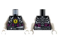 LEGO part Torso White and Dark Bluish Gray Skeleton and Waist Wrappings, Yellow Eye with Slit Pupil, Magenta Tubes Pattern / White Arms / White Hands 973pb5365c01