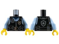 LEGO onderdeel Torso Police Safety Vest with Silver Star Badge Logo, Dark Bluish Gray Radio, Belt and Pockets over Bright Light Blue Shirt Pattern / Bright Light Blue Arms / Yellow Hands 973pb5512c01