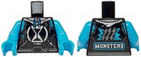LEGO part Torso Hoodie with White Hourglass and Hood, Dark Bluish Gray Pockets and Stitching, 'MONSTERS' on Back Pattern / Dark Azure Arms / Dark Azure Hands 973pb5536c01