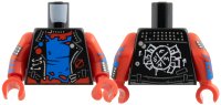 LEGO onderdeel Torso Biker Vest, Silver Trim, Belt Buckle and Safety Pins, Tattered Blue Shirt over Red Chest, Painted White Spider on Back Pattern / Red Arms with Blue Zigzags, Black Cuff with Silver Studs Pattern / Red Hands 973pb6279c01