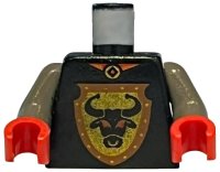 LEGO onderdeel Torso Castle Knights Kingdom Bull's Head on Brown Shield Pattern / Dark Gray Arms / Red Hands 973px120c01