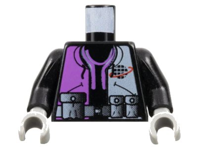 LEGO onderdeel Torso Alpha Team Logo, Purple and White Shirt, Utility Belt with Pouches Pattern / Black Arms / Light Gray Hands (973px139c01)