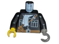 LEGO part Torso Adventurers Orient Jacket, White Scarf, Brown Belt Pattern / Black Arms / Yellow Hand Right / Dark Gray Hook Left 973px181c01