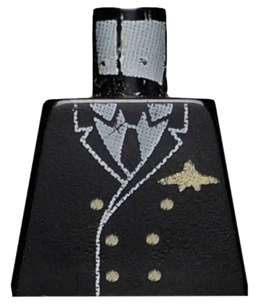 LEGO onderdeel Torso Airplane Pilot, Suit Double Breasted, Tie, Gold Buttons and Logo Pin Pattern (973px189)
