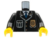 LEGO part Torso Police Jacket with Pocket, Gold Badge and Blue Tie Pattern / Black Arms / Yellow Hands 973px431c01