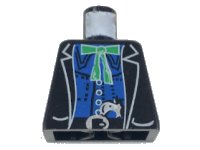 LEGO part Torso Western Bandit Jacket over Blue Shirt, Green String Tie with Bow, Gun in Belt Pattern 973px54