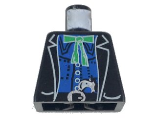 LEGO part Torso Western Bandit Jacket over Blue Shirt, Green String Tie with Bow, Gun in Belt Pattern (973px54)